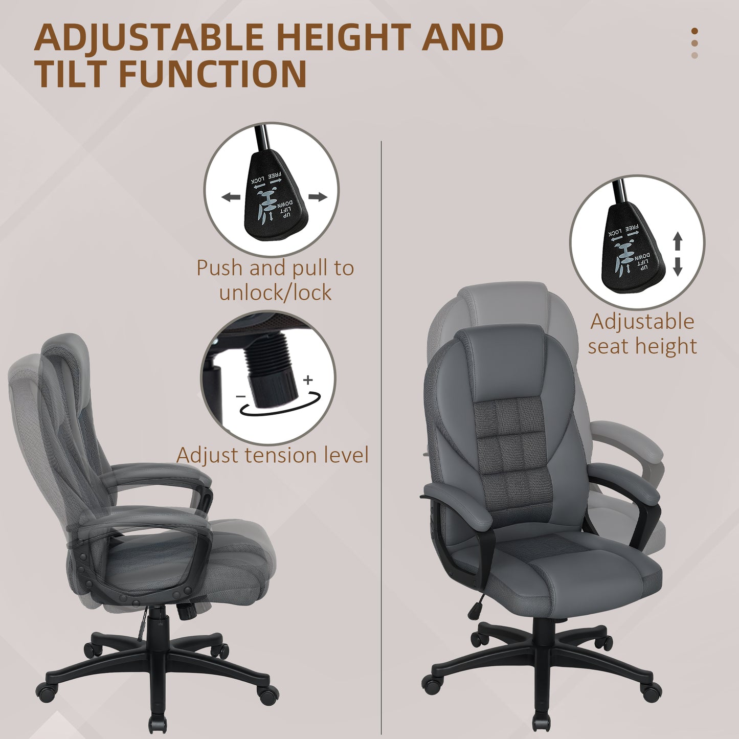 Executive Office Chair with High Back, Computer Chair, Charcoal Grey