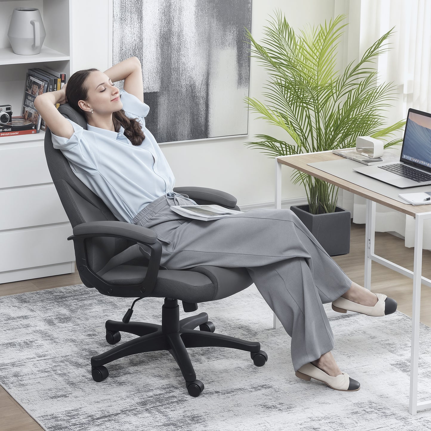 Executive Office Chair with High Back, Computer Chair, Charcoal Grey