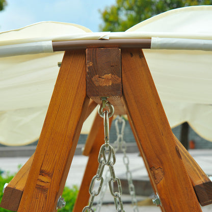 3 Seater Wooden Garden Swing Seat Swing Chair Outdoor Hammock Bench Furniture, Cream White