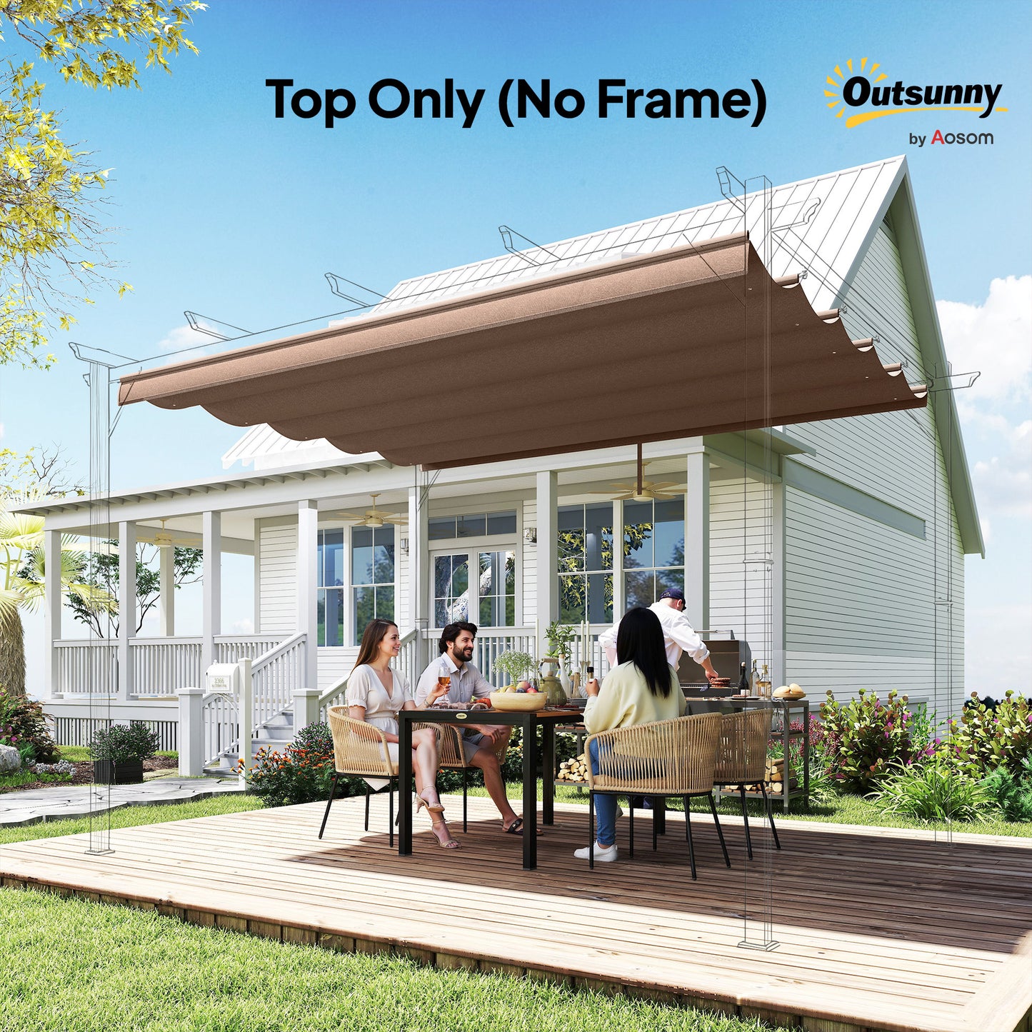 2.55x2.5 m Pergola Cover Replacement for 3x3 m Frame, Brown