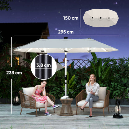 3 m Double-Sided Garden Parasol with Solar Lights, Cream White