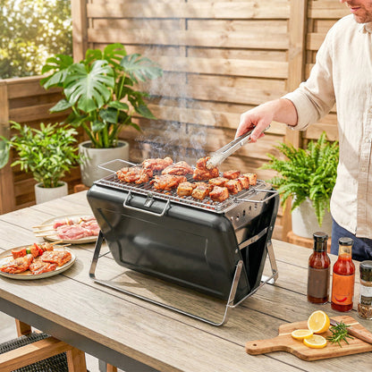 Charcoal BBQ Grill Portable with Tilting Grate Black
