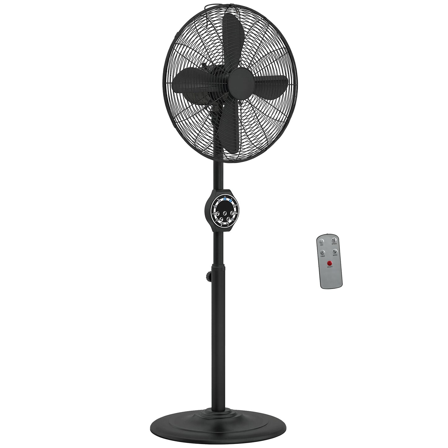 Metal Pedestal Fan with Oscillating, Adjustable Height, Timer