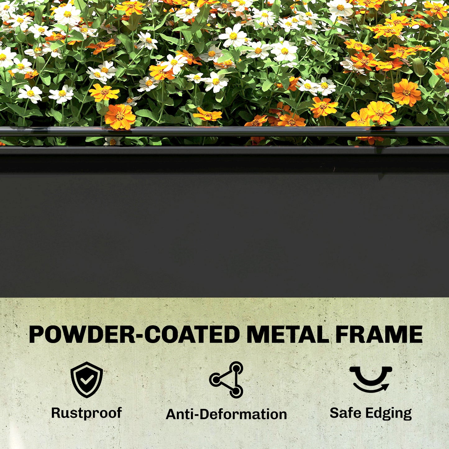 Metal Raised Planter with Flip-Up Greenhouse, Drainage Hole, Black