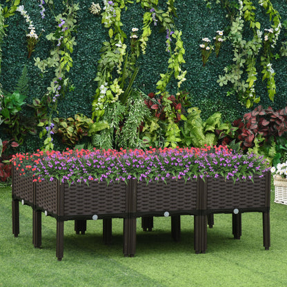 6-piece Elevated Flower Bed Vegetable Herb Planter Plastic, Brown