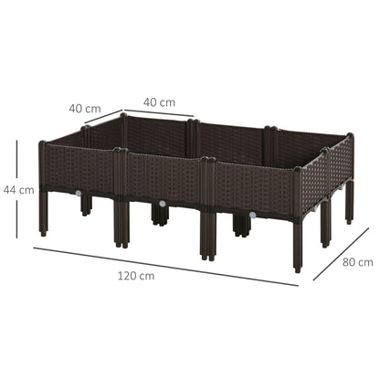 6-piece Elevated Flower Bed Vegetable Herb Planter Plastic, Brown