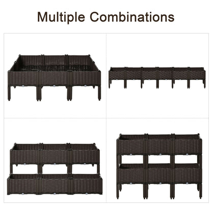 6-piece Elevated Flower Bed Vegetable Herb Planter Plastic, Brown