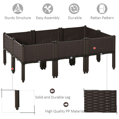 6-piece Elevated Flower Bed Vegetable Herb Planter Plastic, Brown
