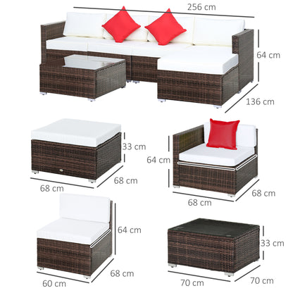 6 Pieces Rattan Furniture Set Garden Sofa Conservatory Wicker Brown