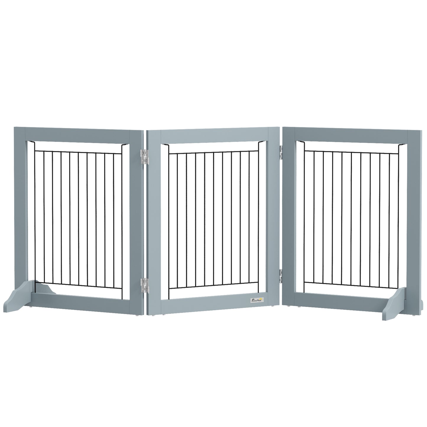 Foldable Wooden Pet Gate w/ 3 Panels 2 Support Feet for Small Dogs