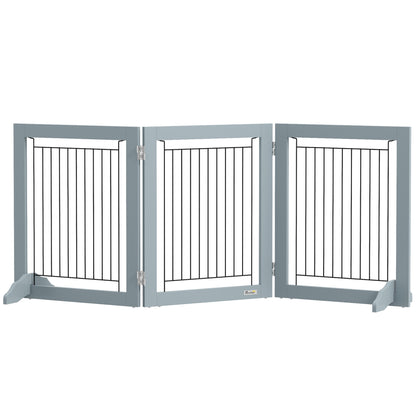 Foldable Wooden Pet Gate w/ 3 Panels 2 Support Feet for Small Dogs