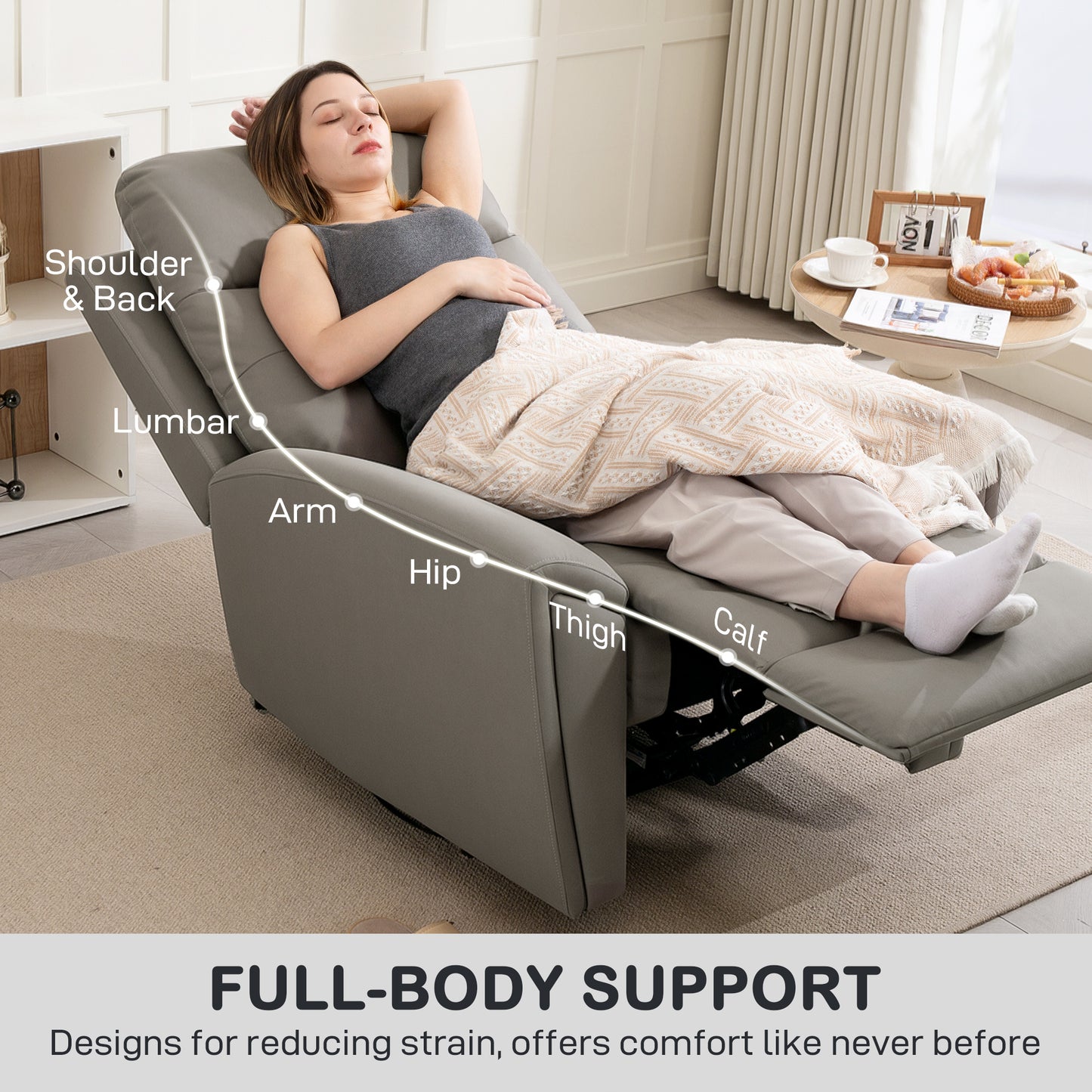 Recliner Armchair, Manual Reclining Chair for Living Room, Grey