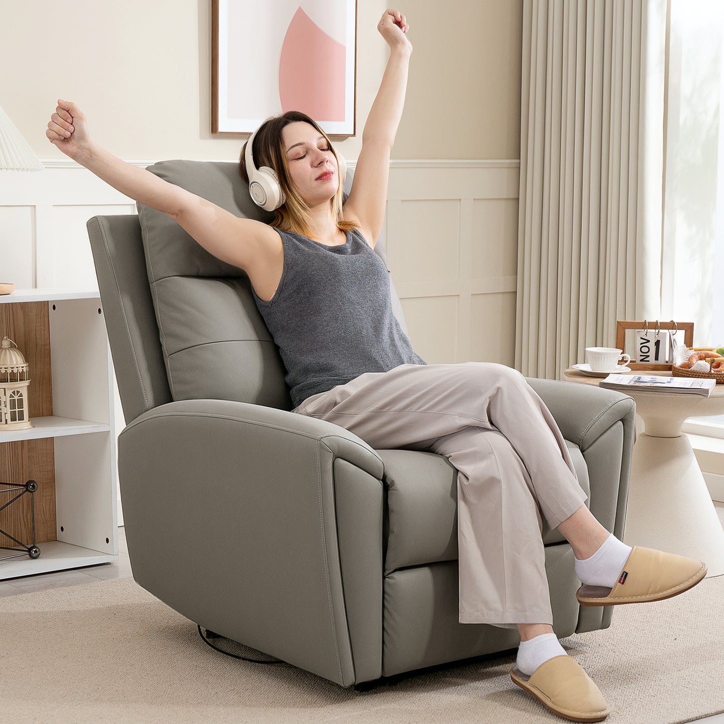 Recliner Armchair, Manual Reclining Chair for Living Room, Grey