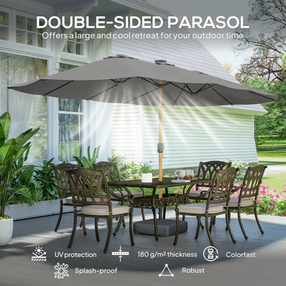 Double Sided Garden Parasol w/ 48 Solar LED Lights 4.6m Light Grey
