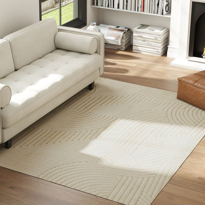 Modern Geometric Rug, Thick & Plush, Non-Slip, 230 x 160 cm – Cream