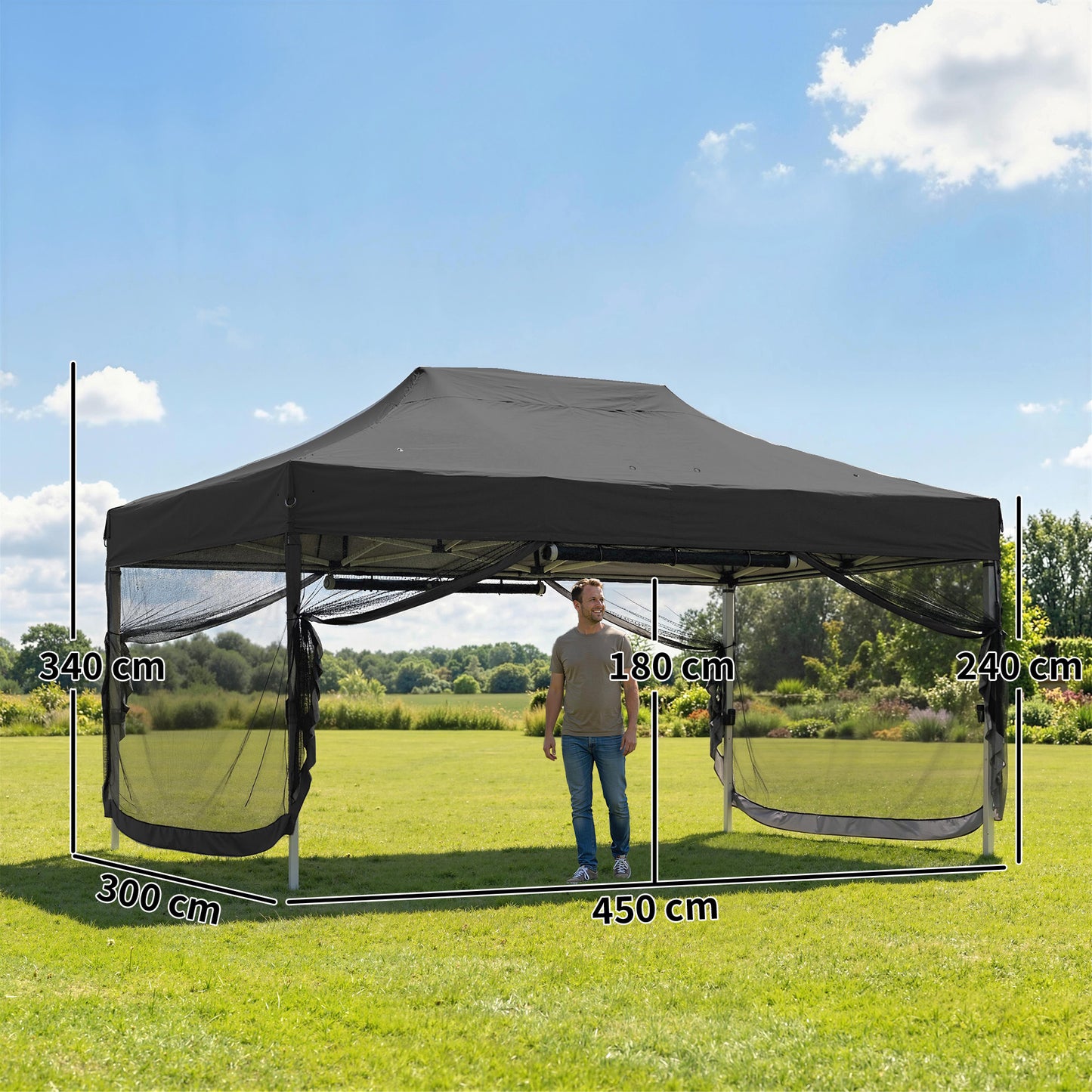 3 x 4.5 m Pop Up Gazebo with Mesh, Heavy Duty Party Tent Marquee