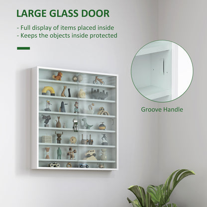7-Tier Wall Display Cabinet w/ Shelves Glass Doors, White
