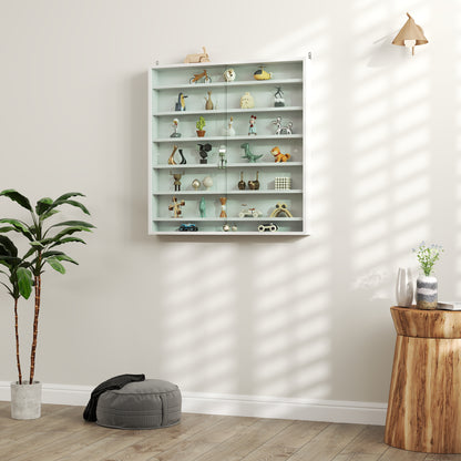 7-Tier Wall Display Cabinet w/ Shelves Glass Doors, White