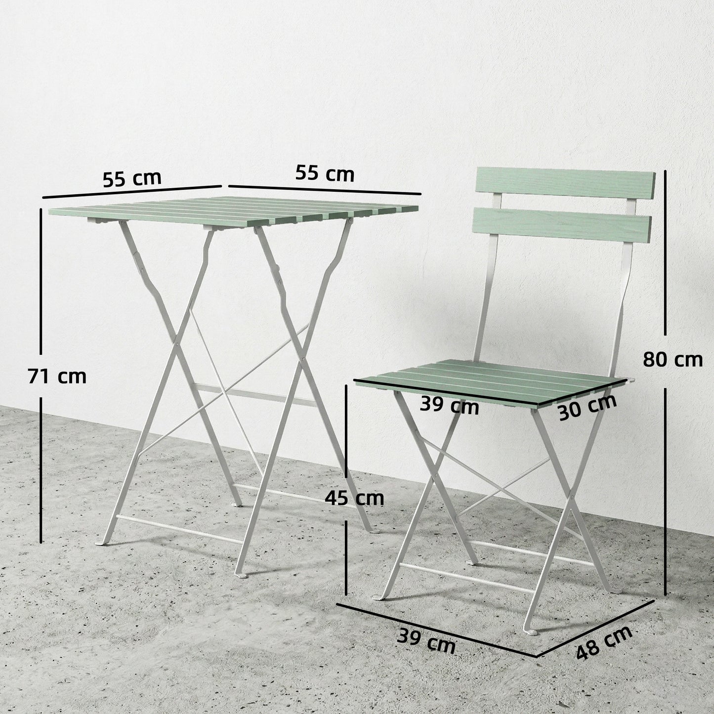 Outdoor Bistro Set Folding for 2 People White Green