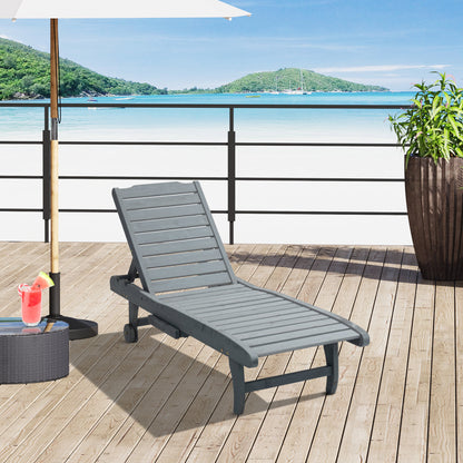 Wooden Sun Lounger Outdoor Patio Sun Bed w/ Pull-out Table Grey