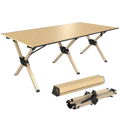 4ft Folding Camping Table, Picnic Table with Roll Up Top, Brown