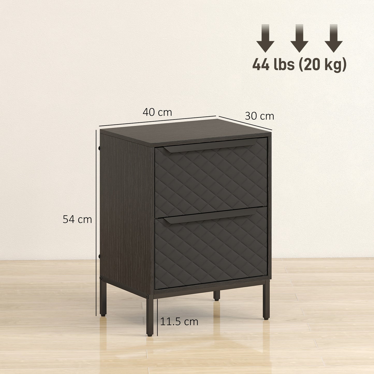 Chest of Drawers, 2 Fabric Drawer Dresser, Aluminium Handles, Black