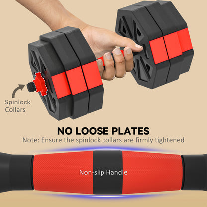 4-in-1 Adjustable Weight Dumbbells Set, 30kg Free Weights Set, Red