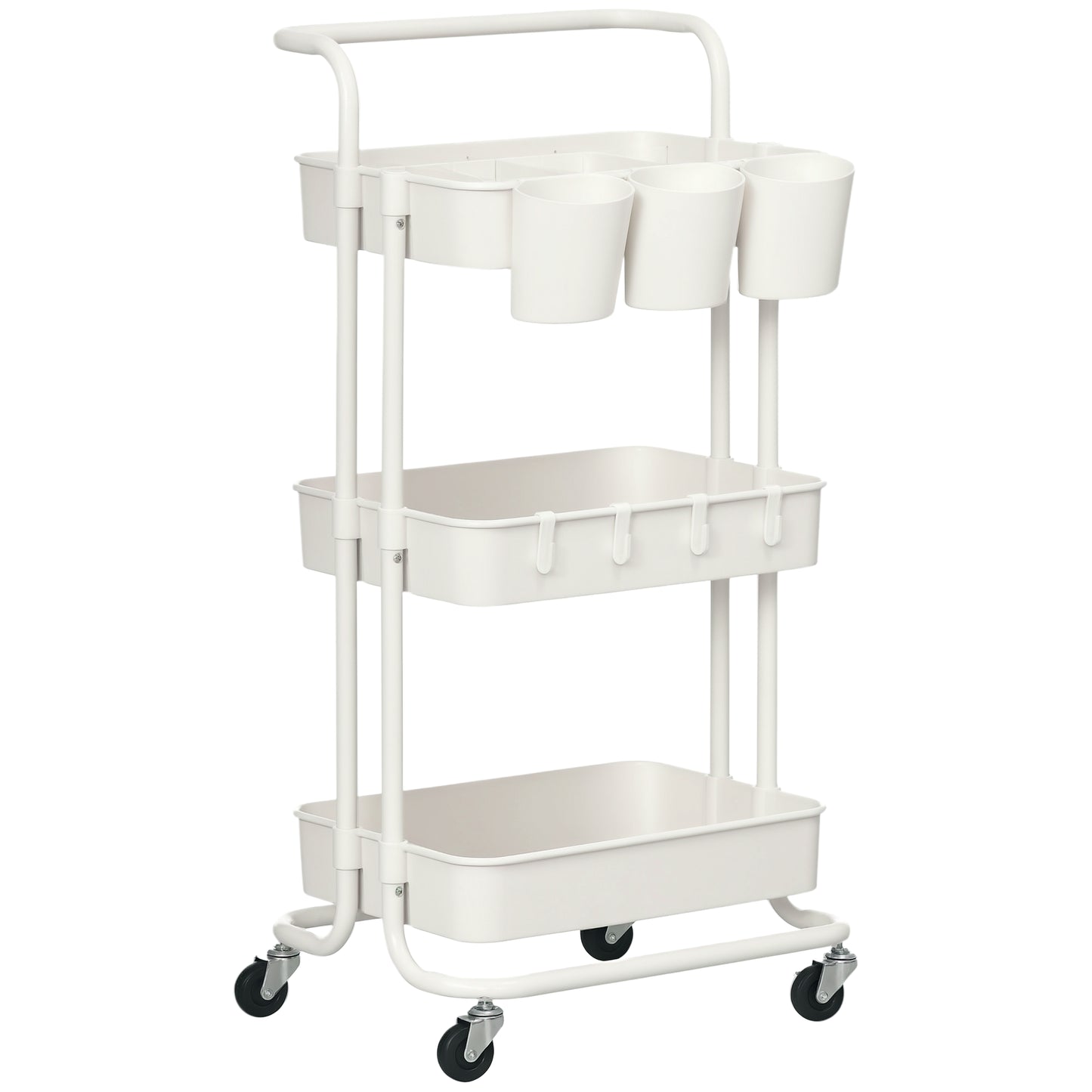 3-Tier Utility Cart, Rolling Serving Trolley with Baskets, White