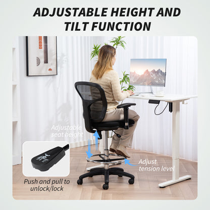 Drafting Stool Chair with Adjustable Armrest for Standing Desk, Black