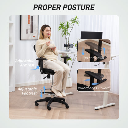 Drafting Stool Chair with Adjustable Armrest for Standing Desk, Black