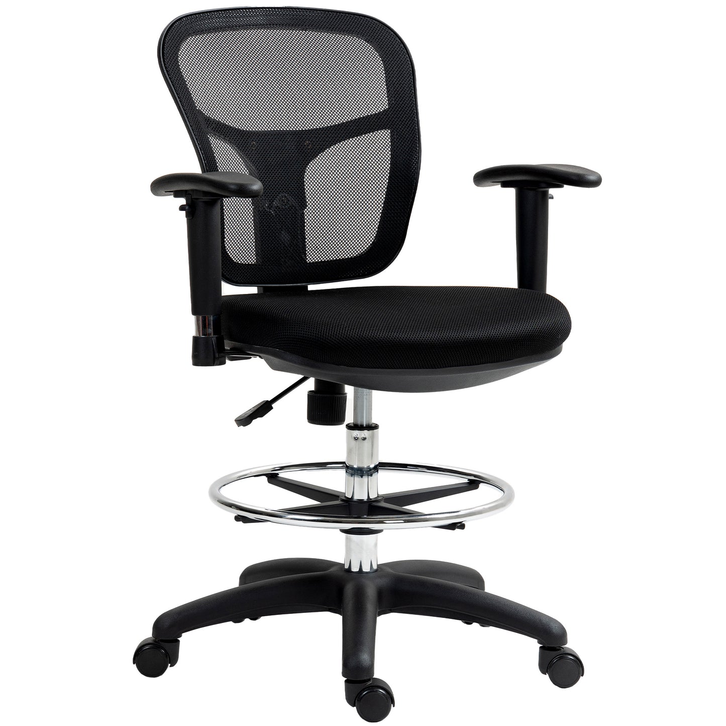 Drafting Stool Chair with Adjustable Armrest for Standing Desk, Black