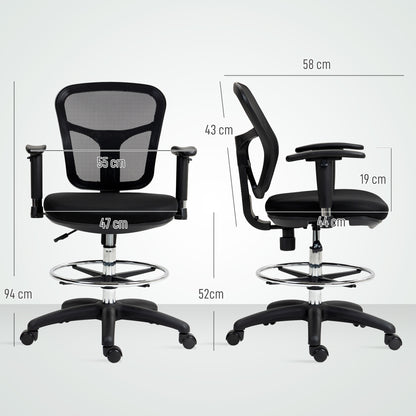 Drafting Stool Chair with Adjustable Armrest for Standing Desk, Black