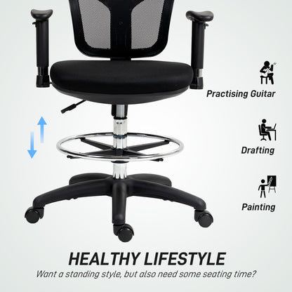 Drafting Stool Chair with Adjustable Armrest for Standing Desk, Black