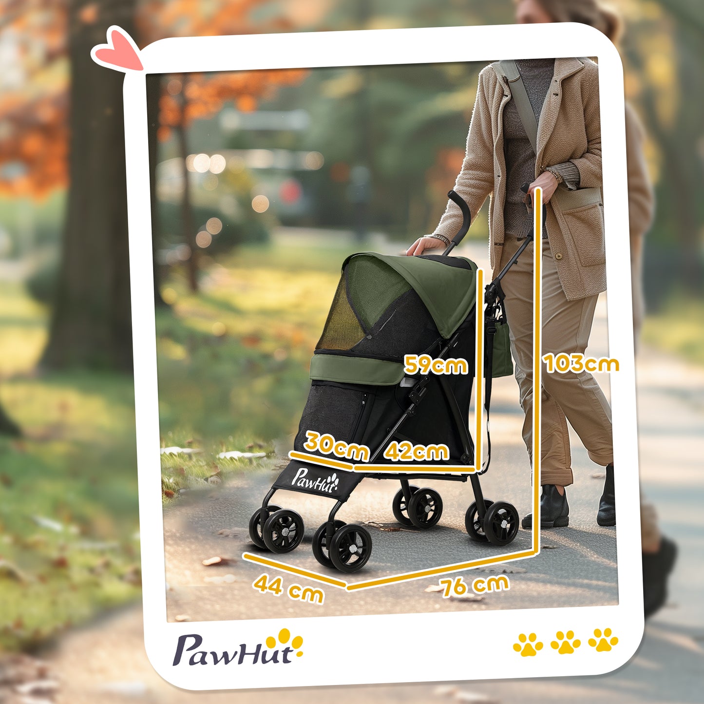 Lightweight Foldable Dog Stroller for Mini Dogs, Dark Green