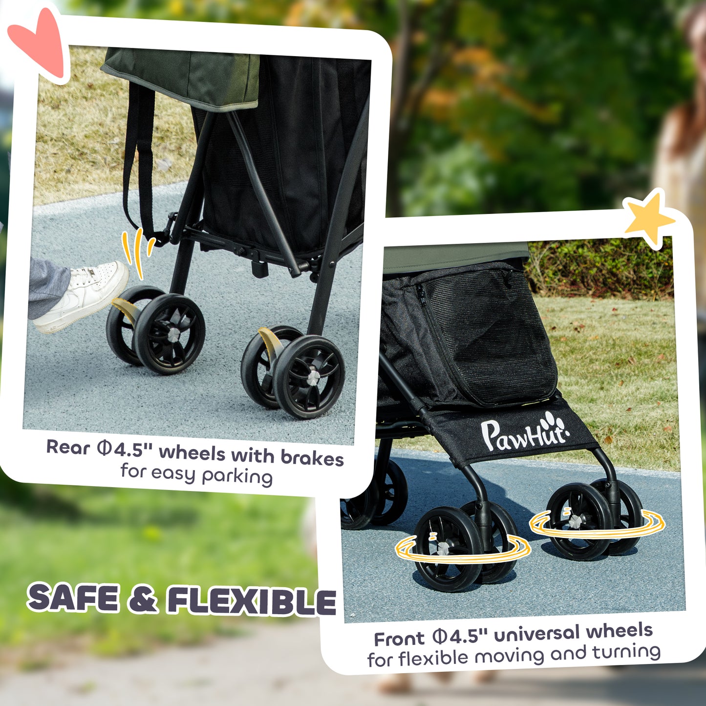 Lightweight Foldable Dog Stroller for Mini Dogs, Dark Green