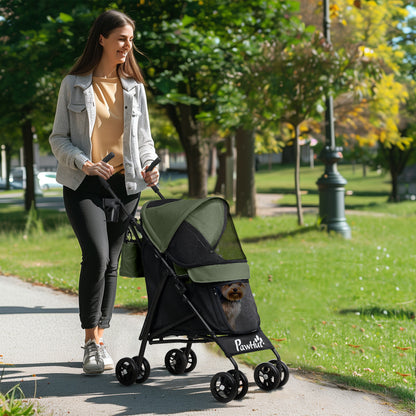 Lightweight Foldable Dog Stroller for Mini Dogs, Dark Green