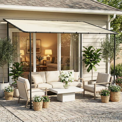 3 x 2 m Lean to Garden Pergola, Metal Frame Gazebo Pergola, Cream