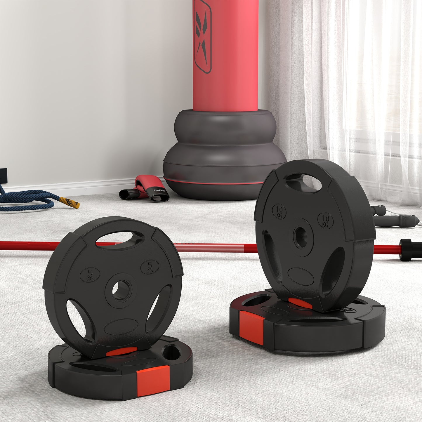 Olympic Weight Plates Set for Home Gym, 2 x 10kg, 2 x 5kg, Black