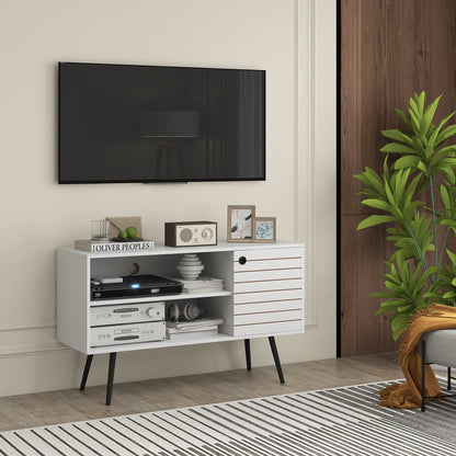 TV Unit for 50" TVs with 2 Open Shelves, Door and 2 Cable Holes, White