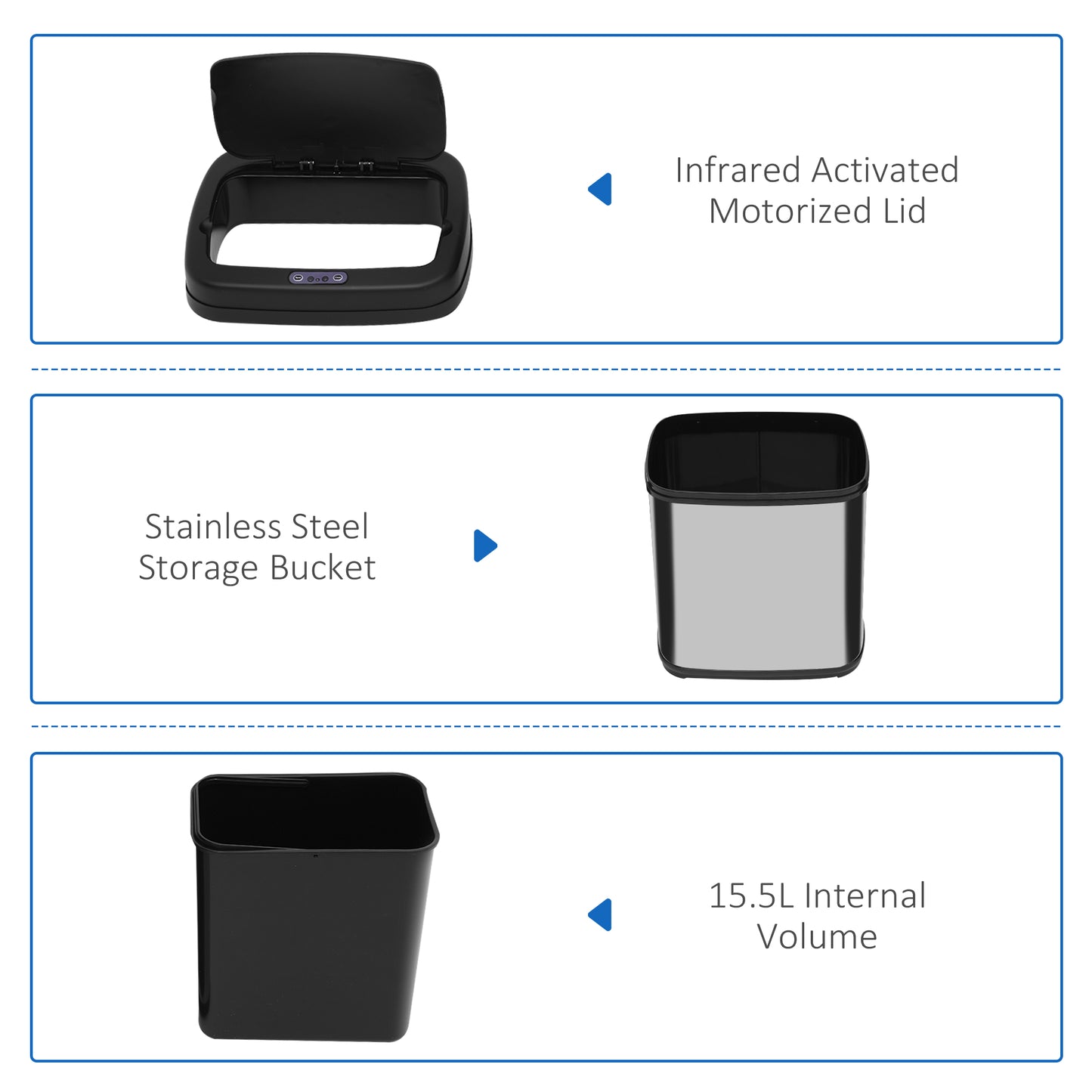 Automatic Sensor Dustbin Stainless Steel Rubbish Waste Bin Trash 20L