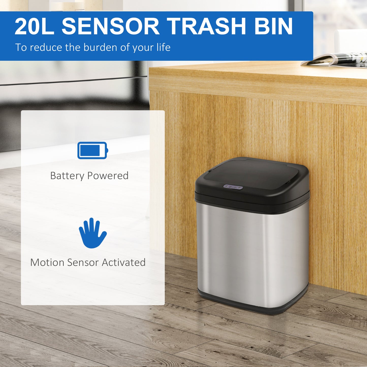 Automatic Sensor Dustbin Stainless Steel Rubbish Waste Bin Trash 20L