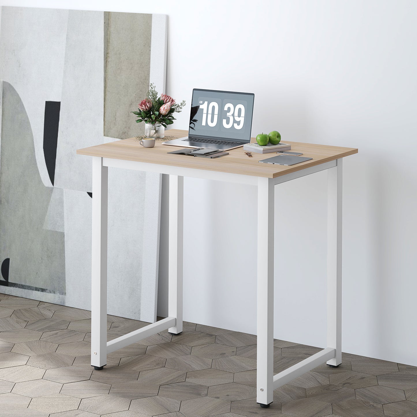 Computer Desk Dining Table Writing Table with Metal Frame, White