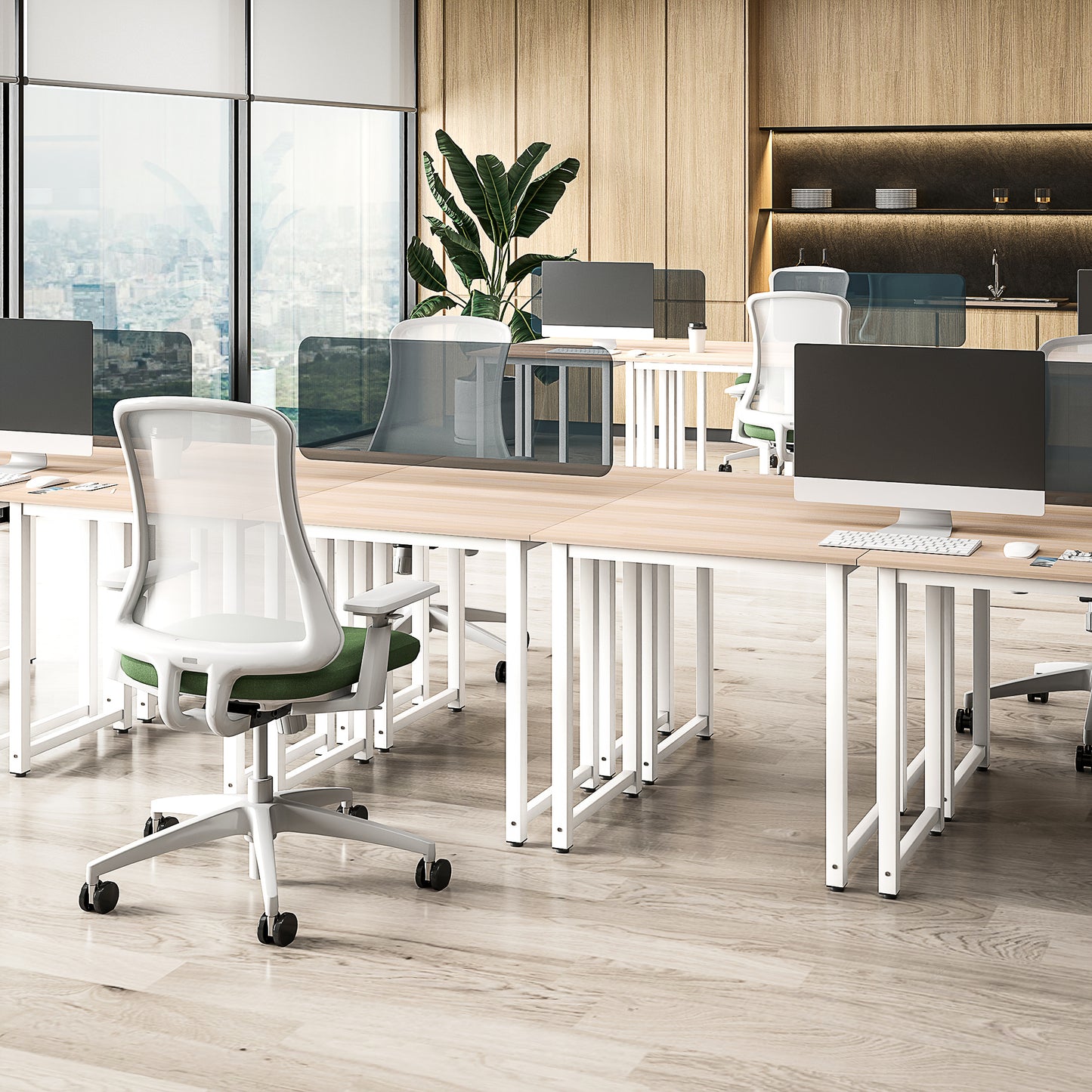 Computer Desk Dining Table Writing Table with Metal Frame, White