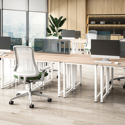 Computer Desk Dining Table Writing Table with Metal Frame, White