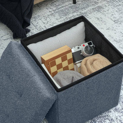 Foldable Sherpa Fleece Storage Ottoman, 38 x 38 x 38 cm, Blue