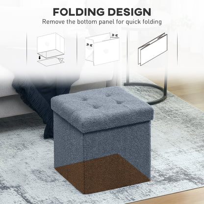 Foldable Sherpa Fleece Storage Ottoman, 38 x 38 x 38 cm, Blue