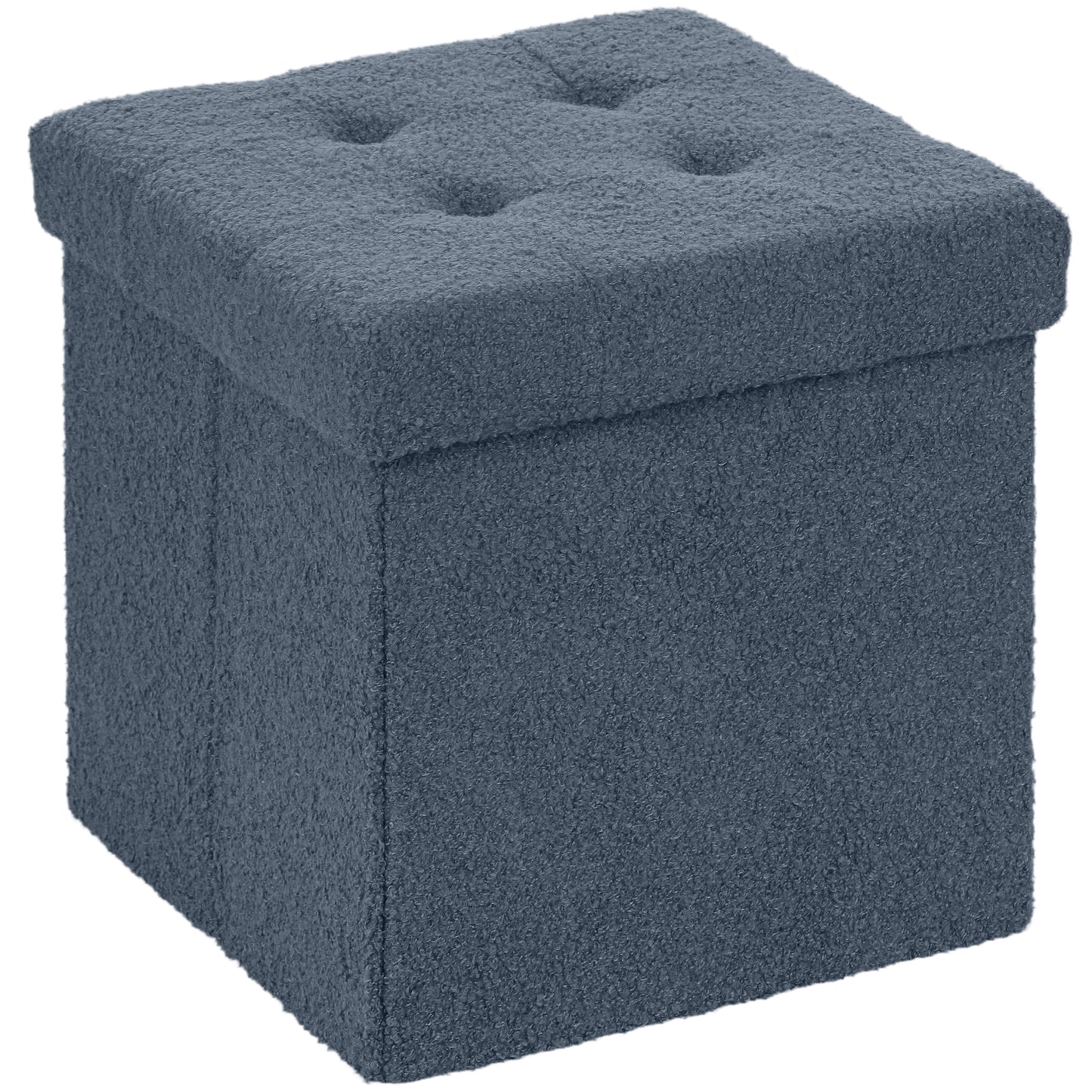 Foldable Sherpa Fleece Storage Ottoman, 38 x 38 x 38 cm, Blue
