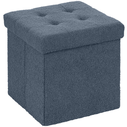 Foldable Sherpa Fleece Storage Ottoman, 38 x 38 x 38 cm, Blue