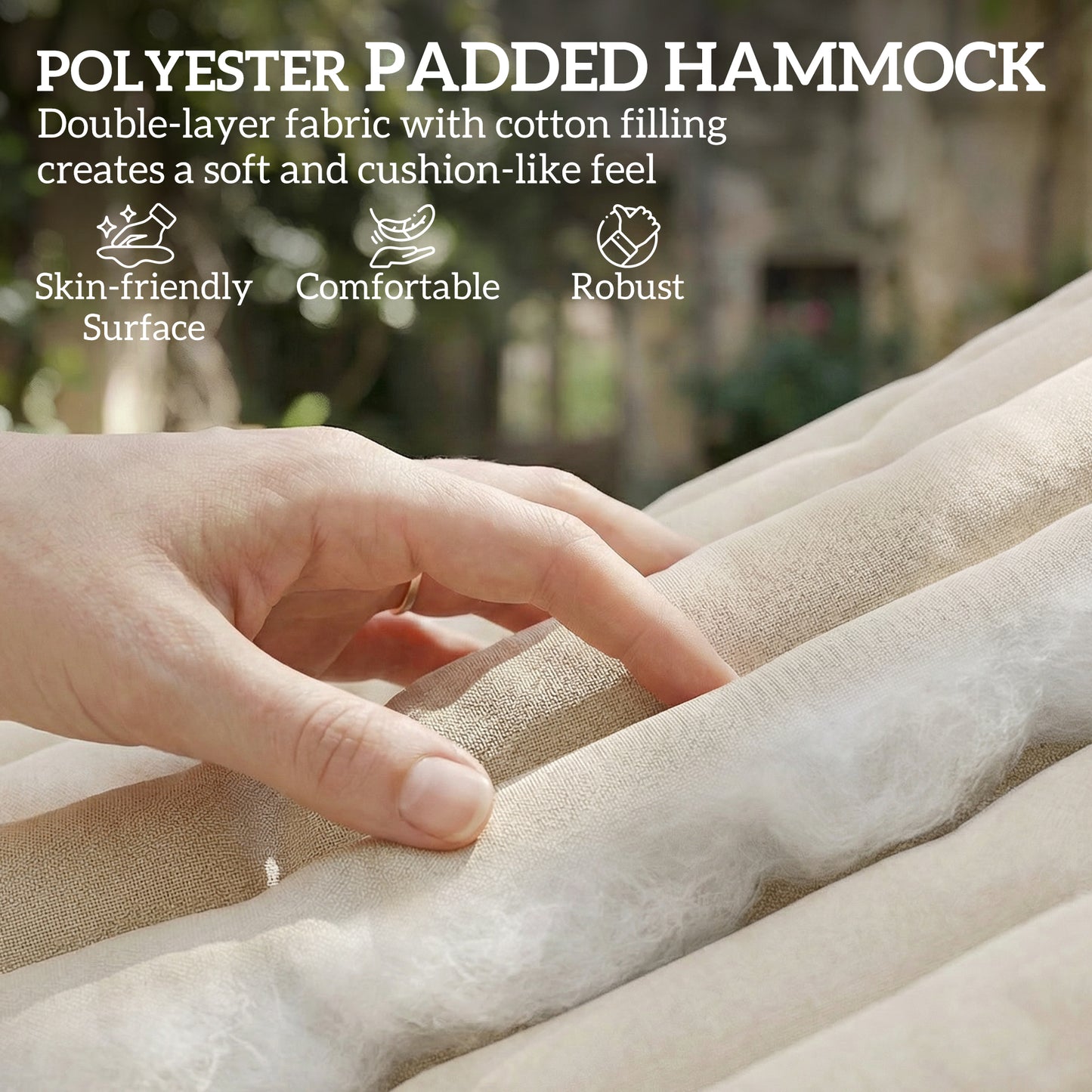 Double Hammock 2-Person Padded Swing Bed Cream White