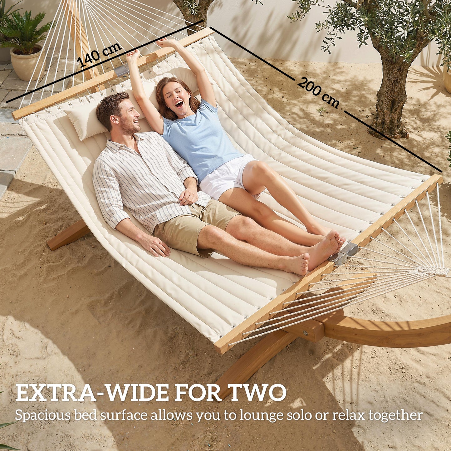 Double Hammock 2-Person Padded Swing Bed Cream White